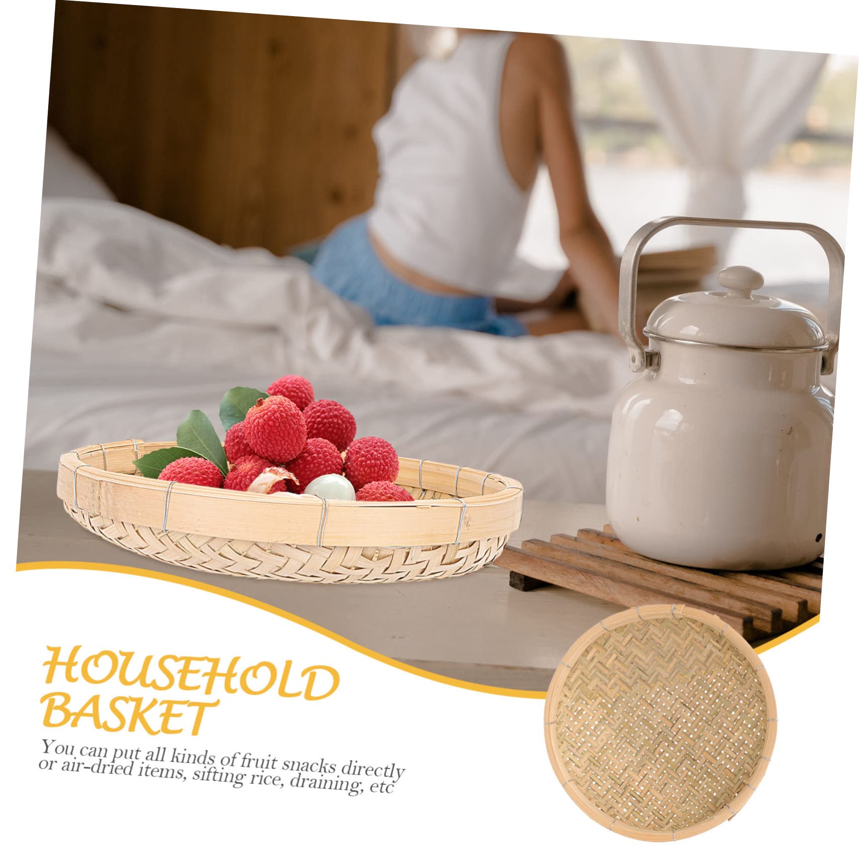 Unomor Hand Woven Basket Simple Snack Holder and Storage Sieve Weaving for Home Organization for Sundries and Photography Props and Unique Design