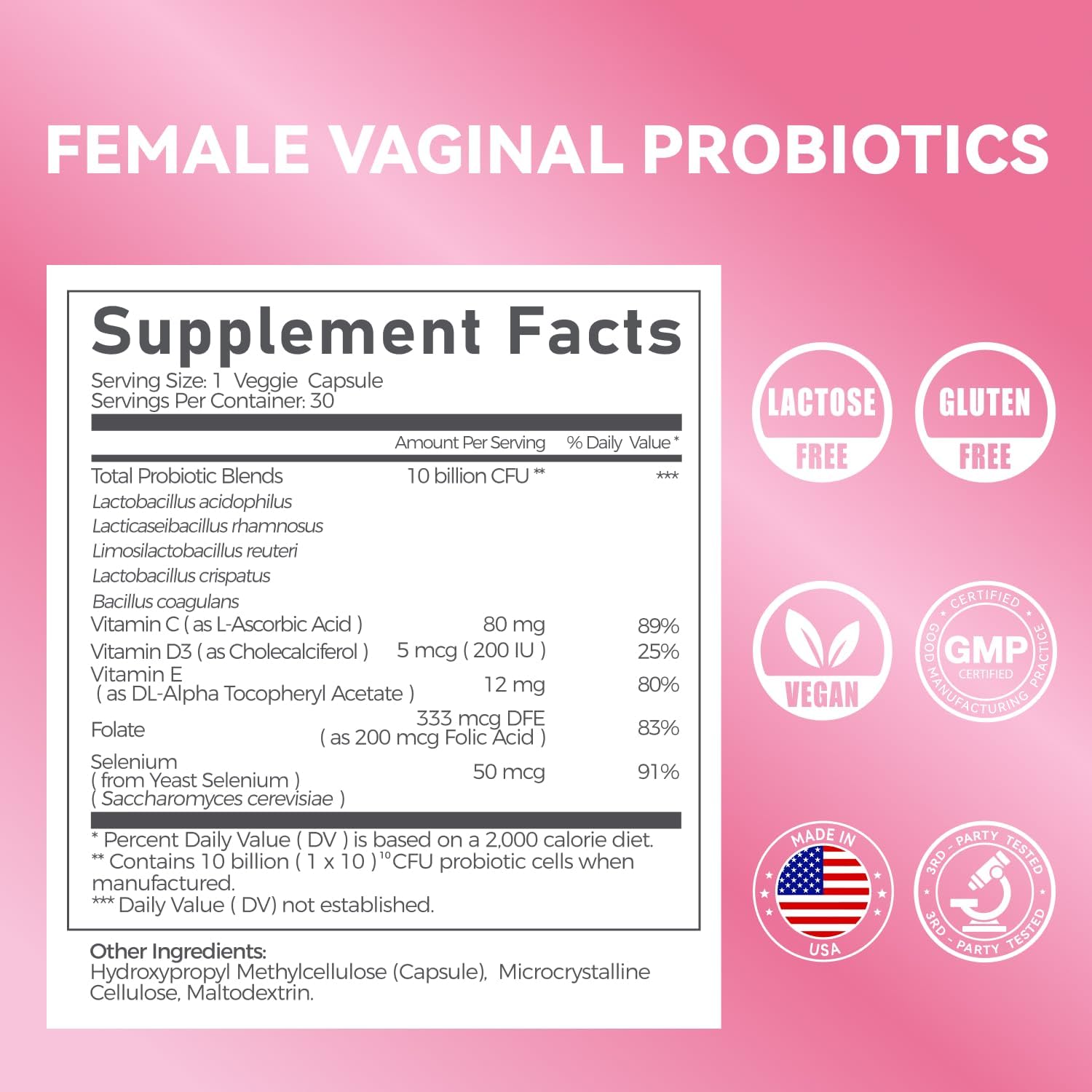 Gynable Vaginal Probiotics for Women Odor & Itch Support, Urinary | pH Balance, Female Probiotics 10 Billion CFU Lactobacillus Probiotics Blend,Selenium-Vitamin C/E/D3 Promote Immune Health, 30 Count - Image 4