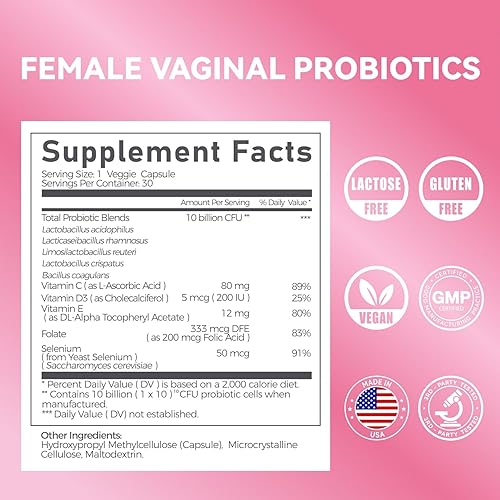 Miniatura 5 de Gynable Probióticos Vaginales para Mujeres, Probiótico Femenino para Equilibrio de pH con Lactobacillus 10 Mil Millones CFU Mezcla de Probióticos,