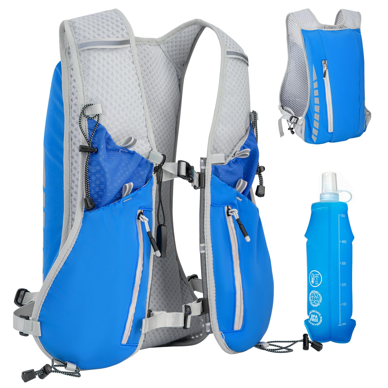 Expansea Running Vest 7L, Running Backpack with 500ml Hydration Bottle, Lightweight Adjustable Reflective Hydration Pack for Men Women
