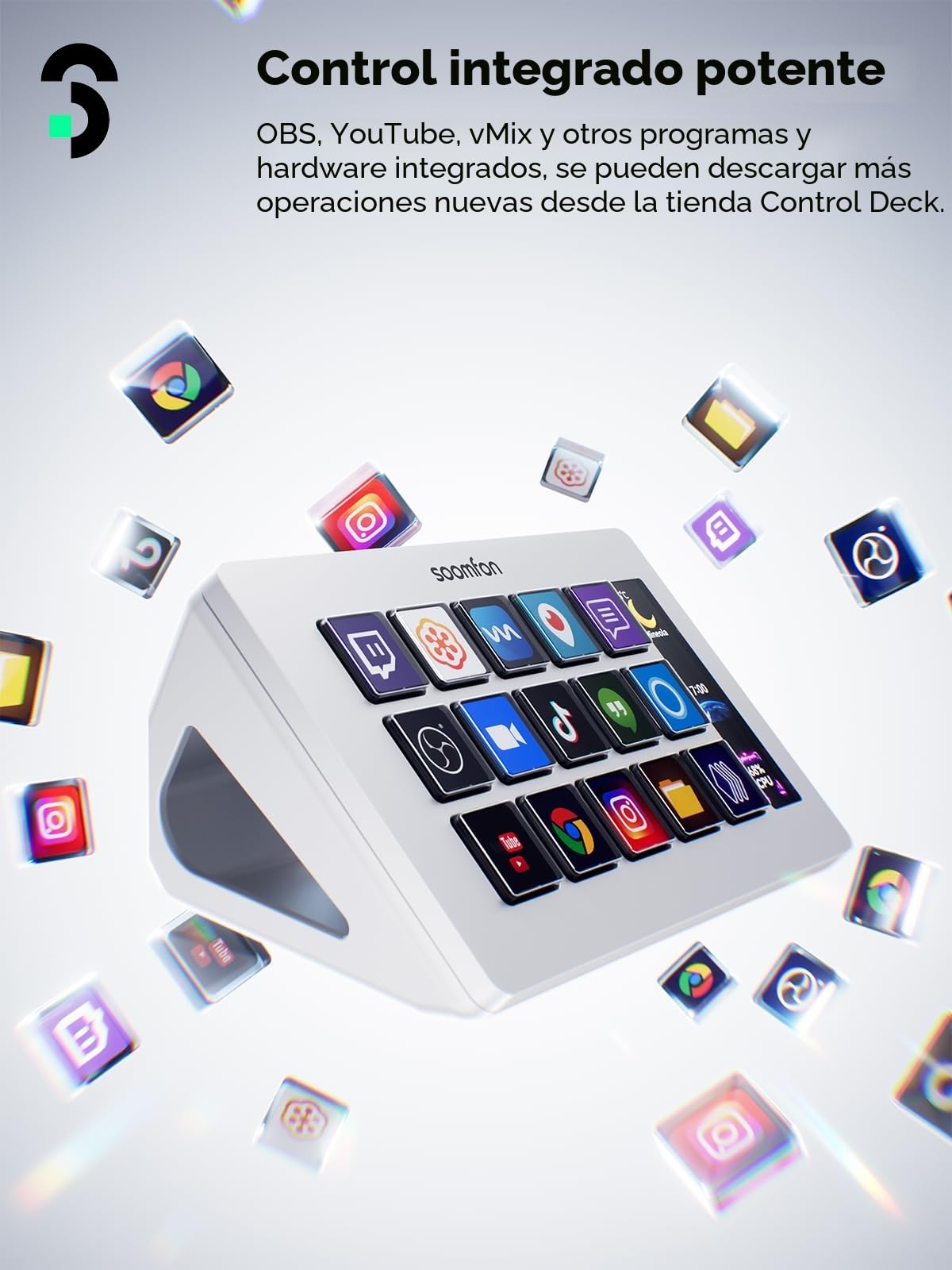 SOOMFON Stream Controller, Production Console Deck 15 Teclas Macro, Stream Control Deck Activa acciones en OBS, Twitch, Youtube, PS y Otras Aplicaciones, Studio Controll Deck Compatible con Mac, PC