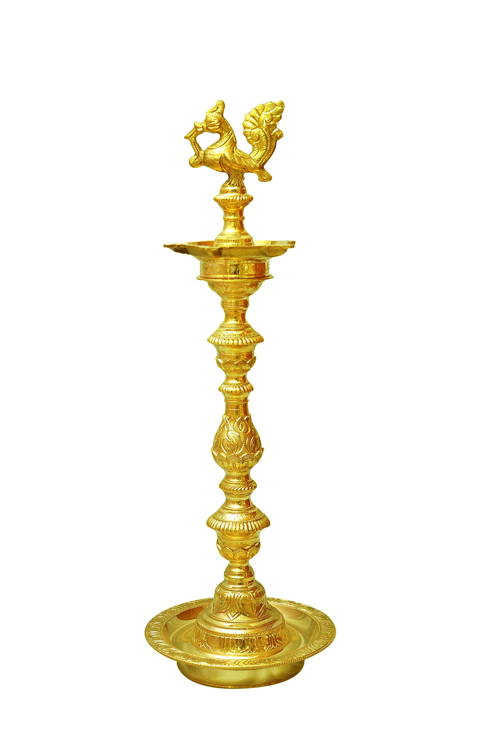 Five Faces Diya Lamp for Diwali, | Height 71 CM, Width 19 CM, Wt 4.0 Kg | Nachiarkovil Hand Crafted Brass Kuthu Vilakku Auspicious Pital Nahas Diya (Golden)