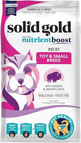 Solid Gold Nutrientboost Wee Bit - Alimento para perros de raza pequeña, hecho con bisonte real, arroz integral y cebada perlada, alto en fibra,