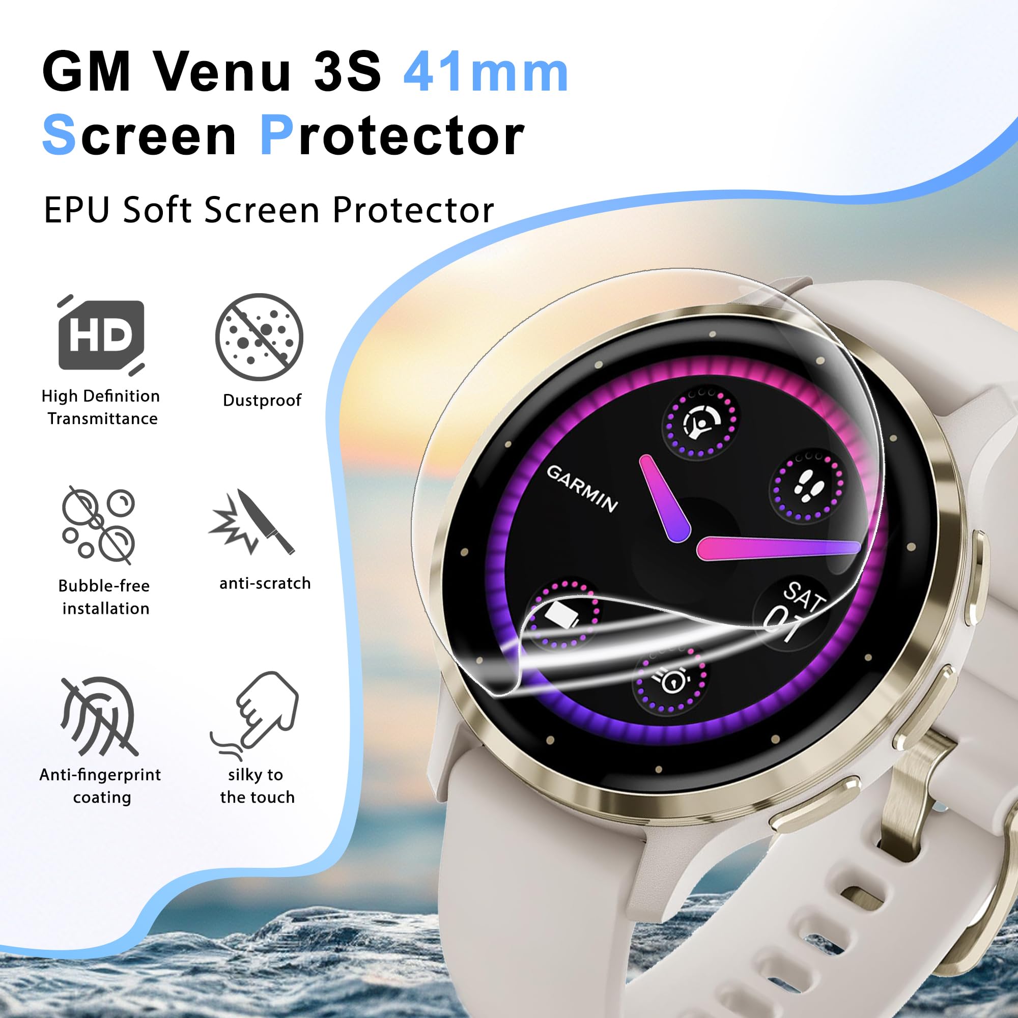 JavoYion 6 Pack Screen Protector for Garmin Venu 3S 41mm, High Clarity Soft Film, Touch Sensitive, Anti Shatter, Bubble Free, Flexible Screen Protector — view 7