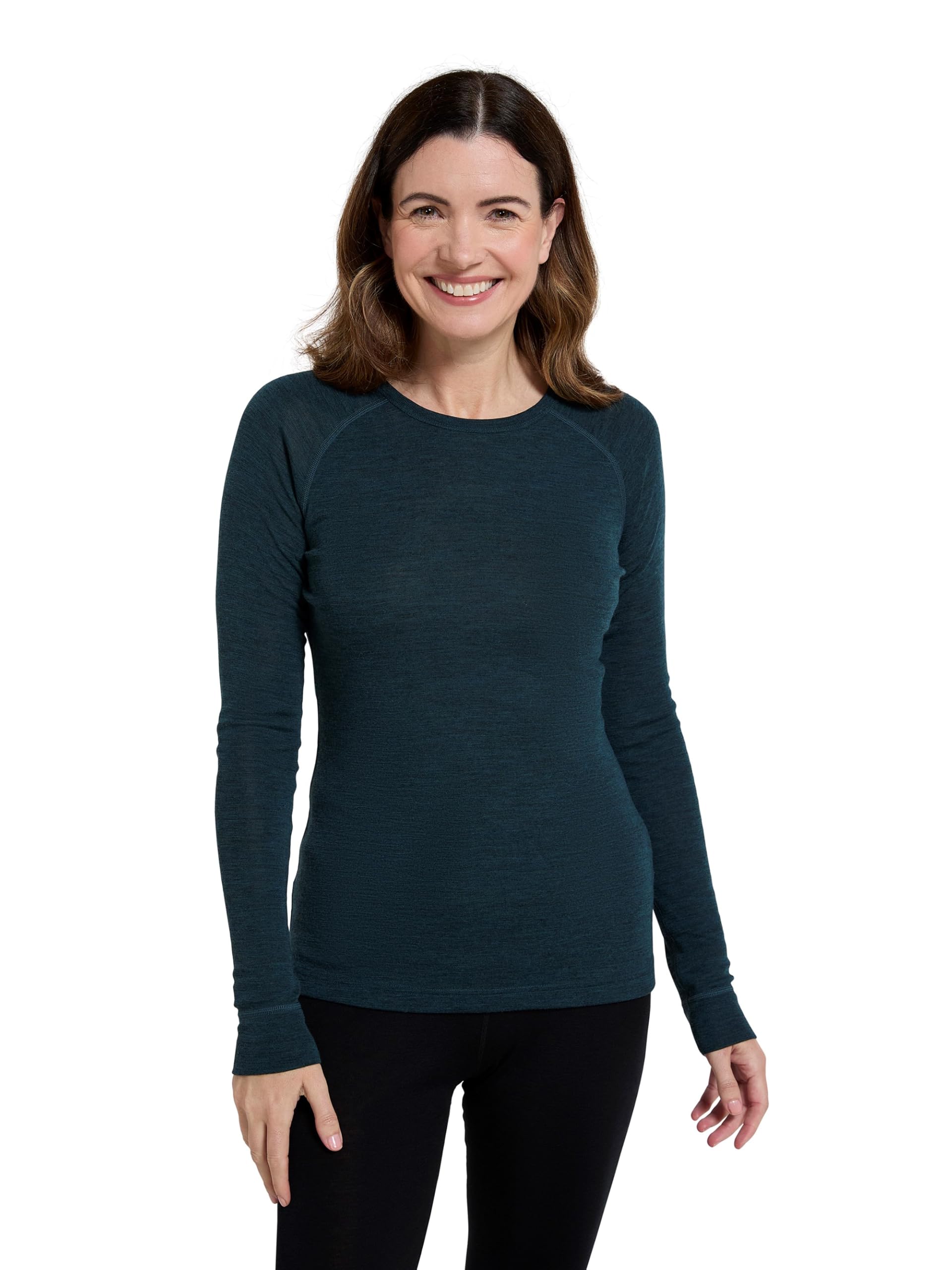 Mountain Warehouse Merino Womens Thermal Baselayer Top - Long Sleeves Ladies Thermal T-Shirt, Zip Neck Top, Lightweight, Easy Care Tee - for Travel & Outdoors Teal Women's Size 6