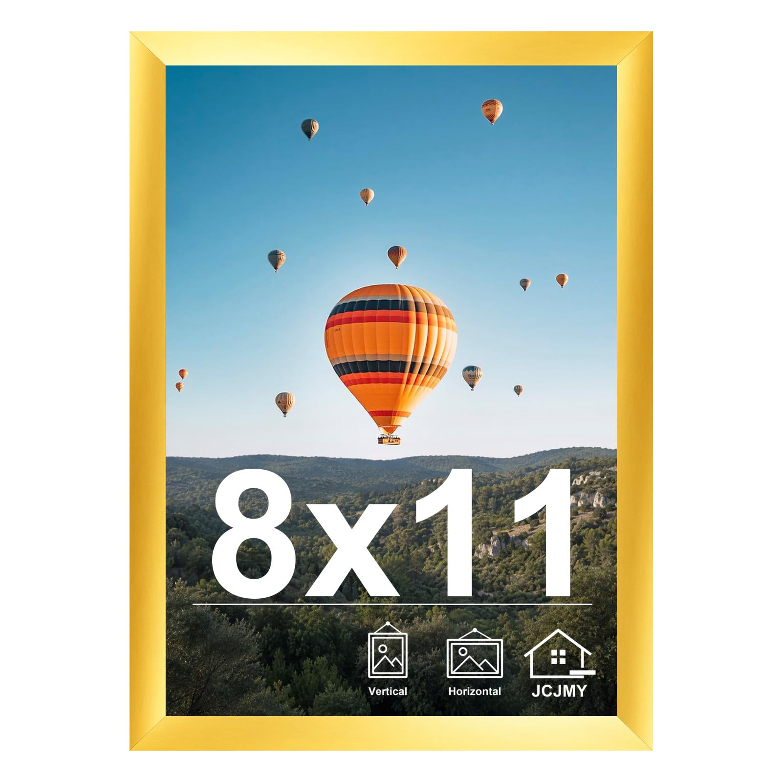 JCJMY 8x11 Picture Frame Gold for Wall Hanging or Tabletop- Wall Mounting Horizontally or Vertically, 8 x 11 Wall Gallery Poster Photo Frame for 8 by 11 Photos, Gold