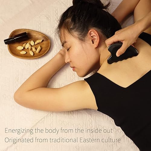 Miniatura 11 de Gua Sha Herramientas faciales, herramienta de masaje de jade Gua Sha de piedra natural Bian, piedra de Gua Sha corporal con peine, juego grande