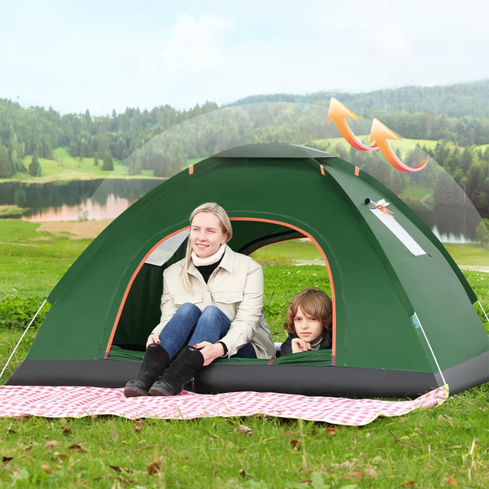 Namiot turystyczny kempingowy Oddychający, Wytrzymały, Z Torbą | Wytrzymały Namiot Plenerowy Rodzinny Na Górskie Wyprawy, Jezioro, Na Plażę, Letni Backpacking, Piesze Wędrówki Oraz