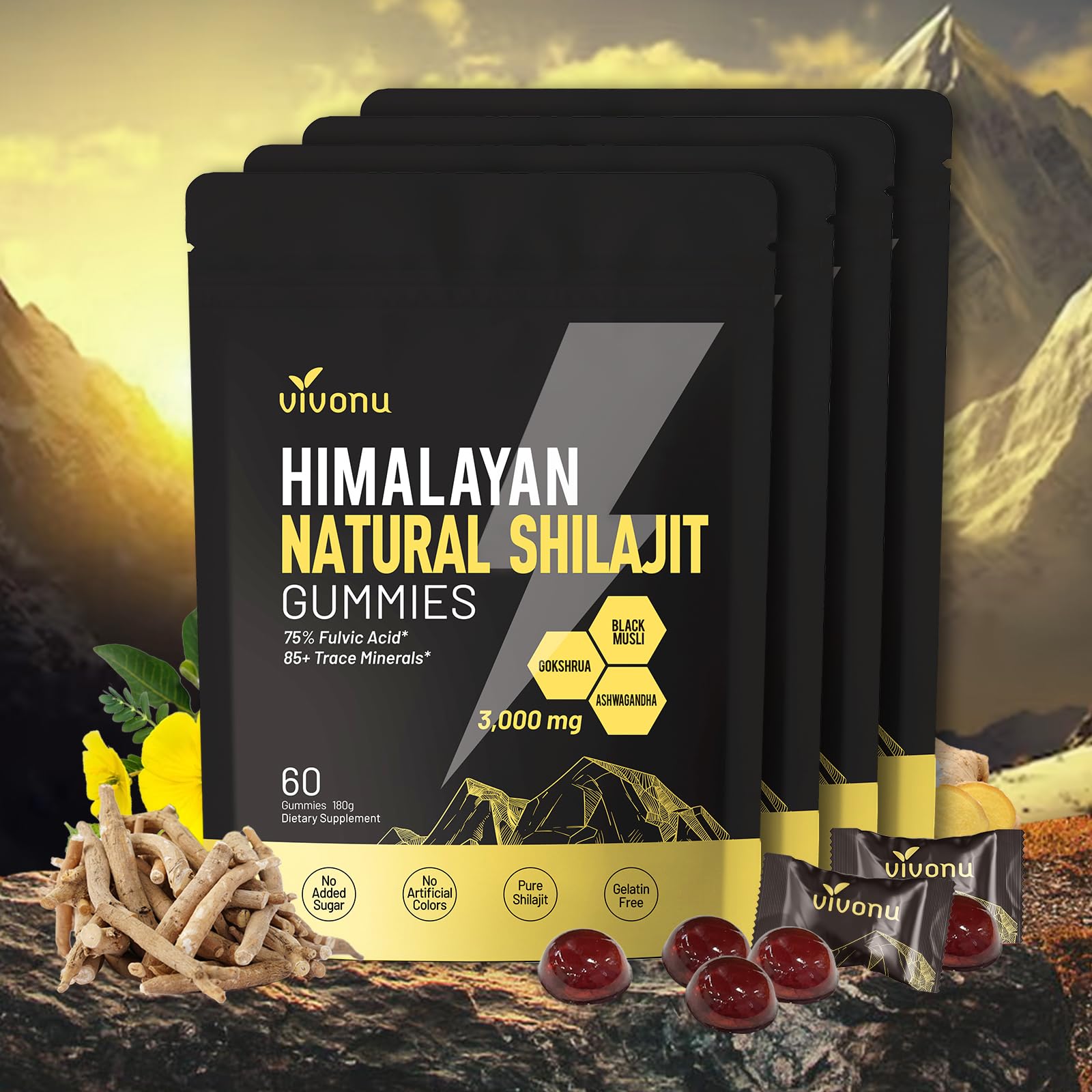 Shilajit Gummies, Shilajit micronutrient supplement, Himalayan premium ingredient Shilajit - Ashwagandha, Gokshura, Fulvic Acid & 85+ Trace Minerals I for Men, Women I Non-GMO I 100% Natural & Organic