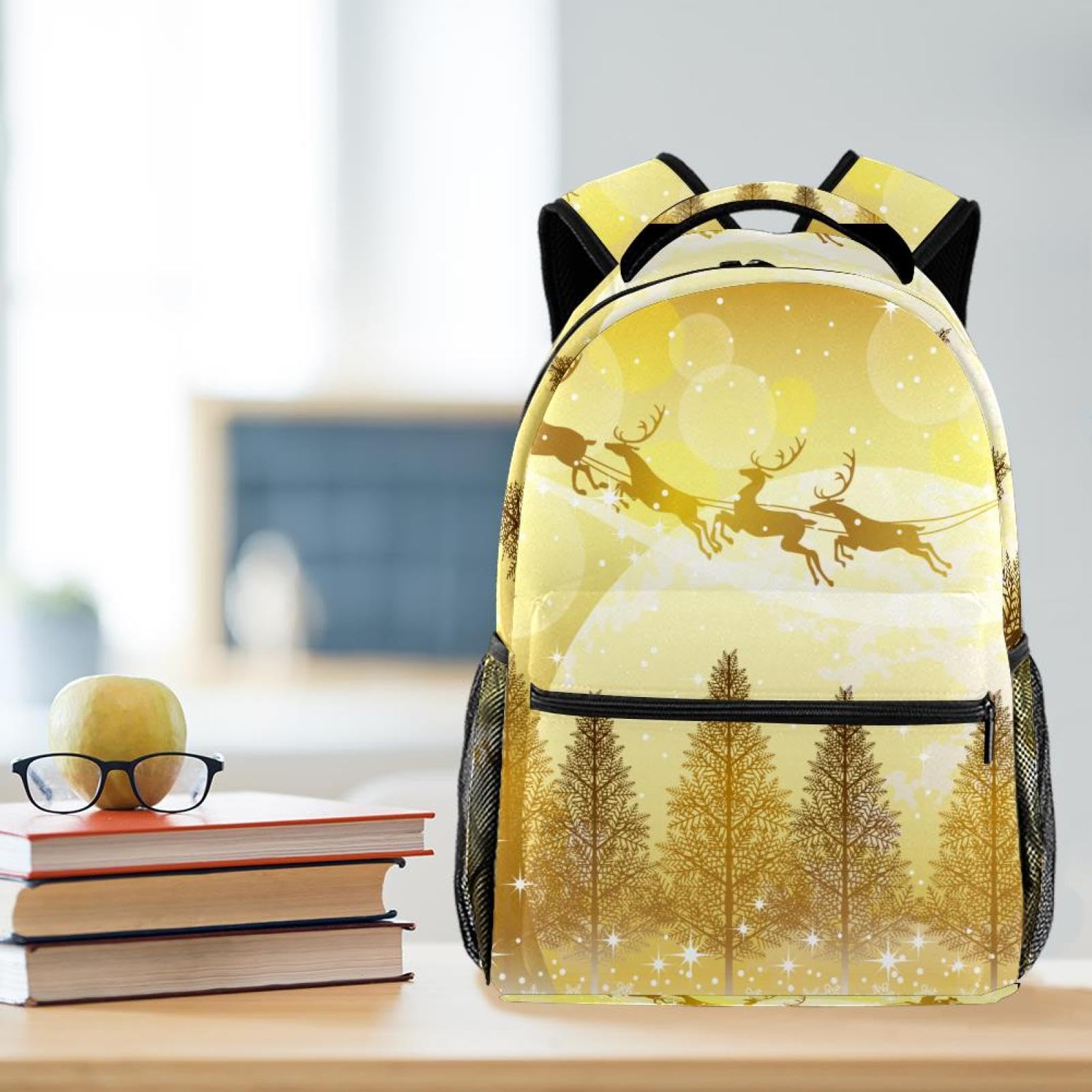 Zaino scolastico per uomini e donne, Babbo Natale renne volanti borsa per computer portatile, zaino leggero per università, zaino casual per libri