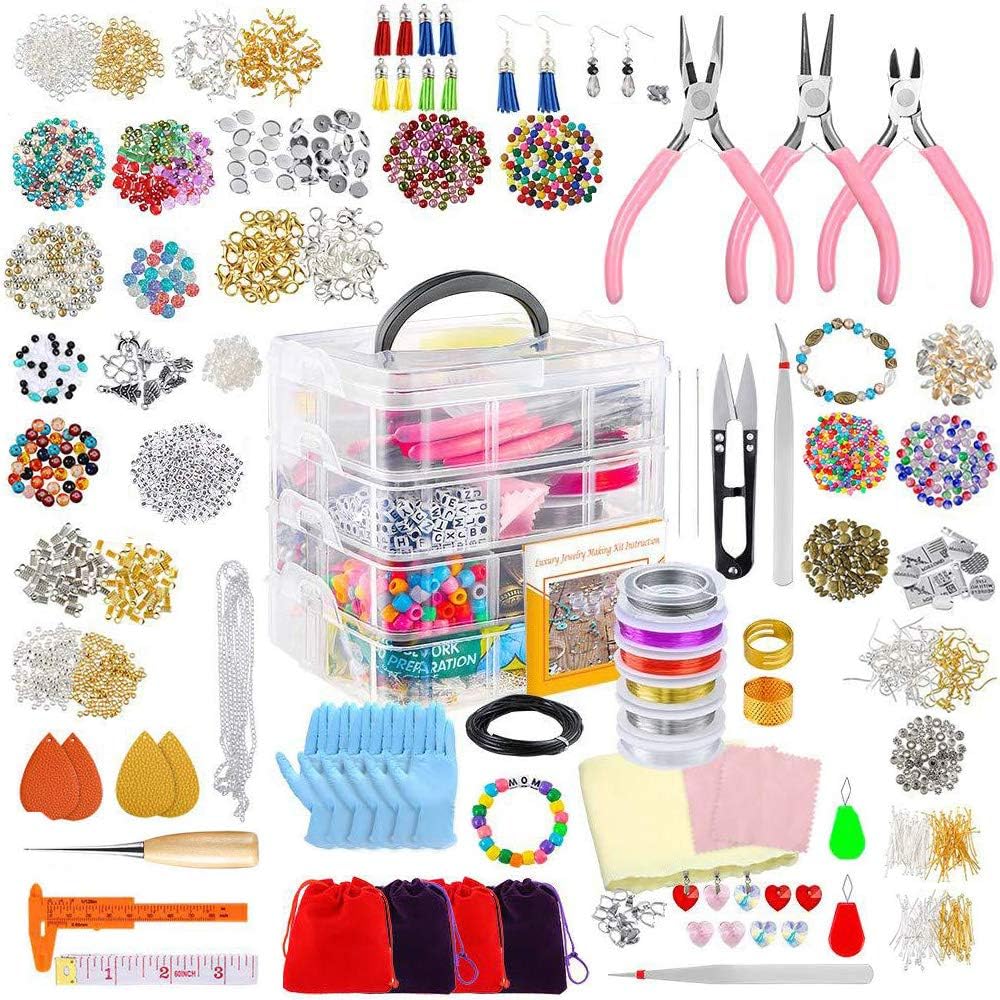 Jewelry Making Kit for Girl Complete Bracelet Making Supplies Tool with Sturdy Case for Bracelet, Necklace,Earrings Making,Great Gift and Adults