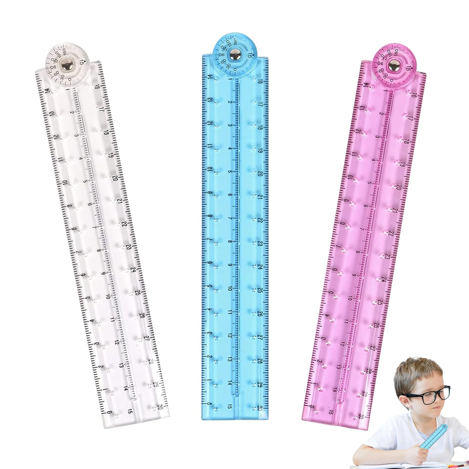 3 PCS Foldable Ruler 30cm, Helix Folding Ruler 30cm, RulerFolding, Rulers for School Foldable, For Mathematics Daily Learning Geometry Office(Red/Blue/Transparent)