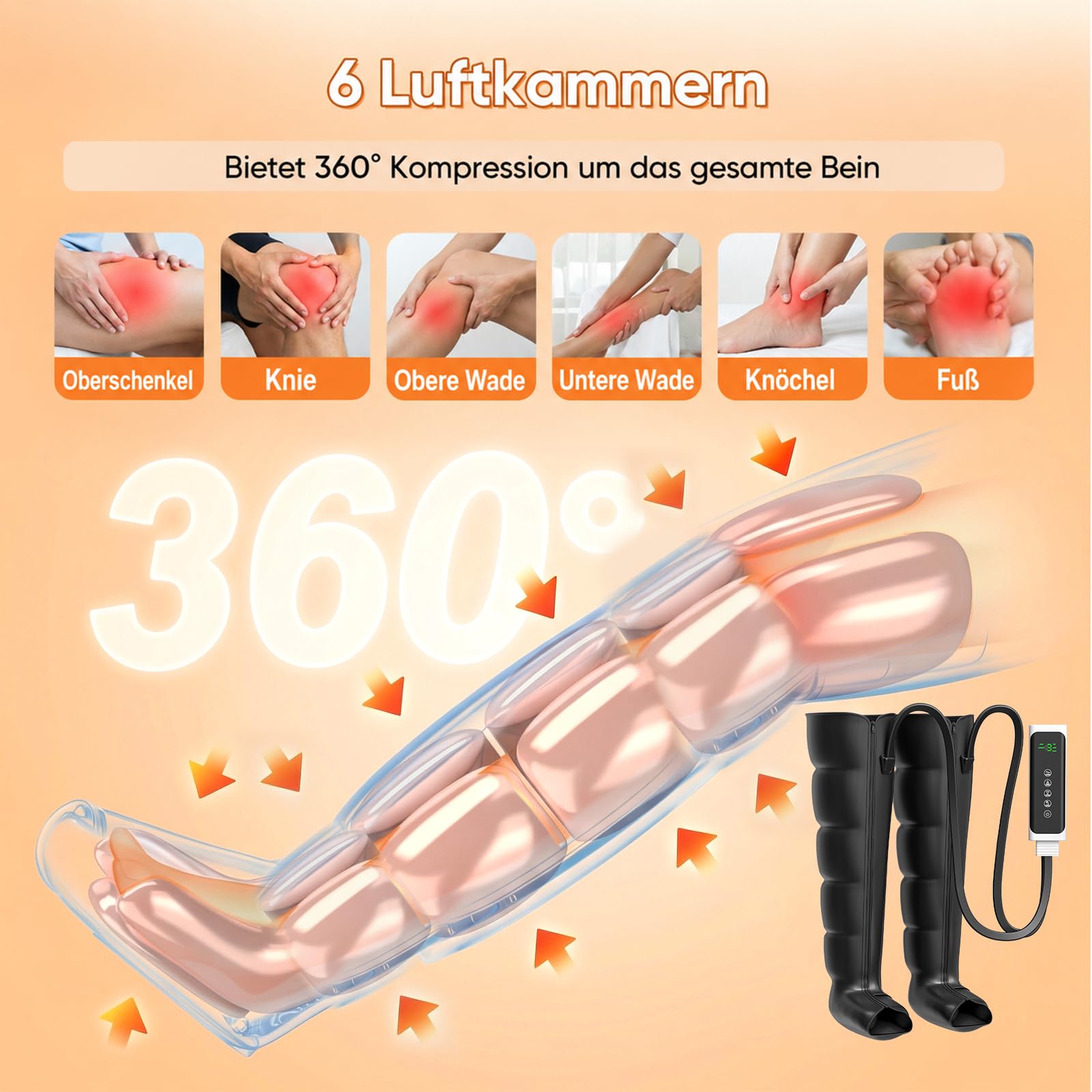 Lymphdrainage Beinmassagegerät 6 Luftkammern Luftkompression