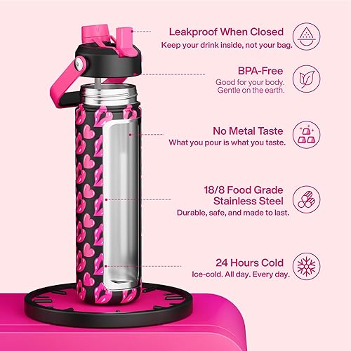 Miniatura 1039 de ENCOOL Botella de agua aislada con popote, de acero inoxidable, a prueba de fugas, sin BPA, al vacío de doble pared que se mantiene fría durante 24