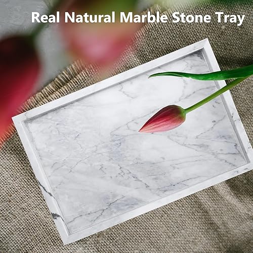 Miniatura 4 de HighFree Bandeja decorativa de piedra de mármol, bandeja de mármol de perfume negro, bandeja de cosméticos hecha a mano de mármol real para baño,