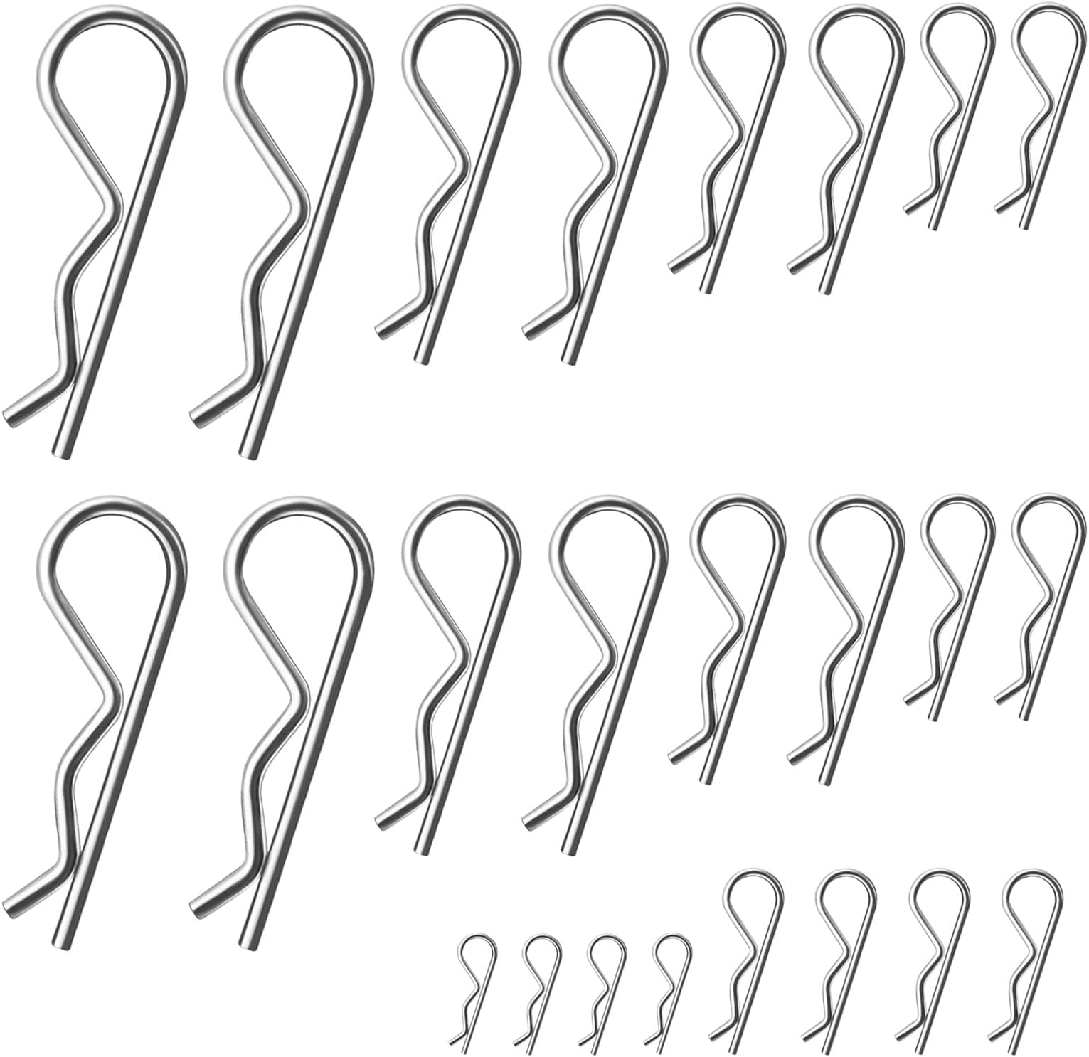 24 Pcs Cotter Pin Assortment Kit, R Clips Heavy Duty Zinc Plated Spring Fastener Kit for Hitch Pin Lock System