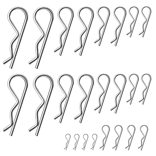 24 Pcs Cotter Pin Assortment Kit, R Clips Heavy Duty Zinc Plated Spring Fastener Kit for Hitch Pin Lock System
