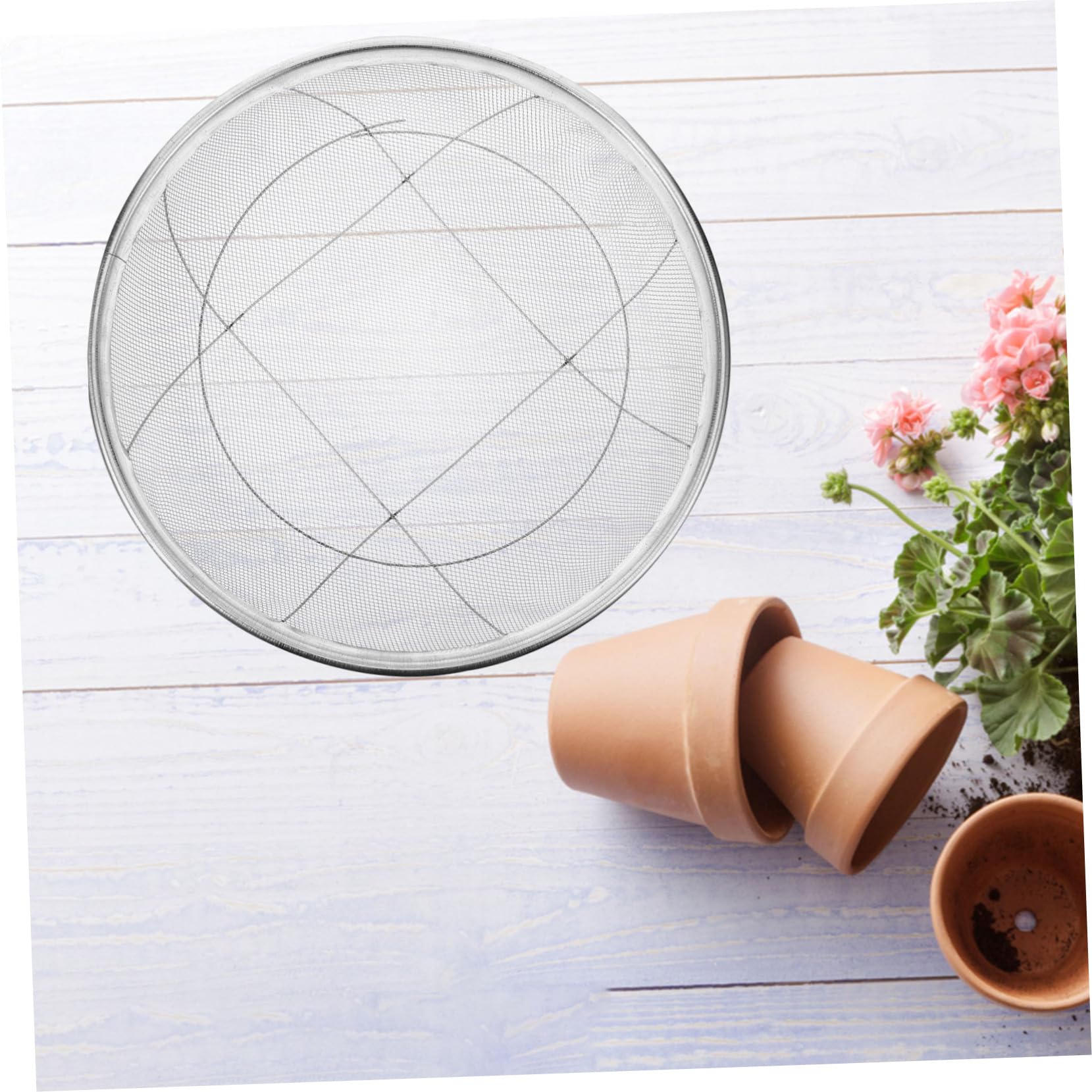 HANABASS Setaccio in Acciaio Inox per Giardino, Strumento Manuale per Setacciatura Terreno Maglia 2mm, Filtro per Rocce e Detriti, Utensile per Piantumazione e Cura del Prato, Facile