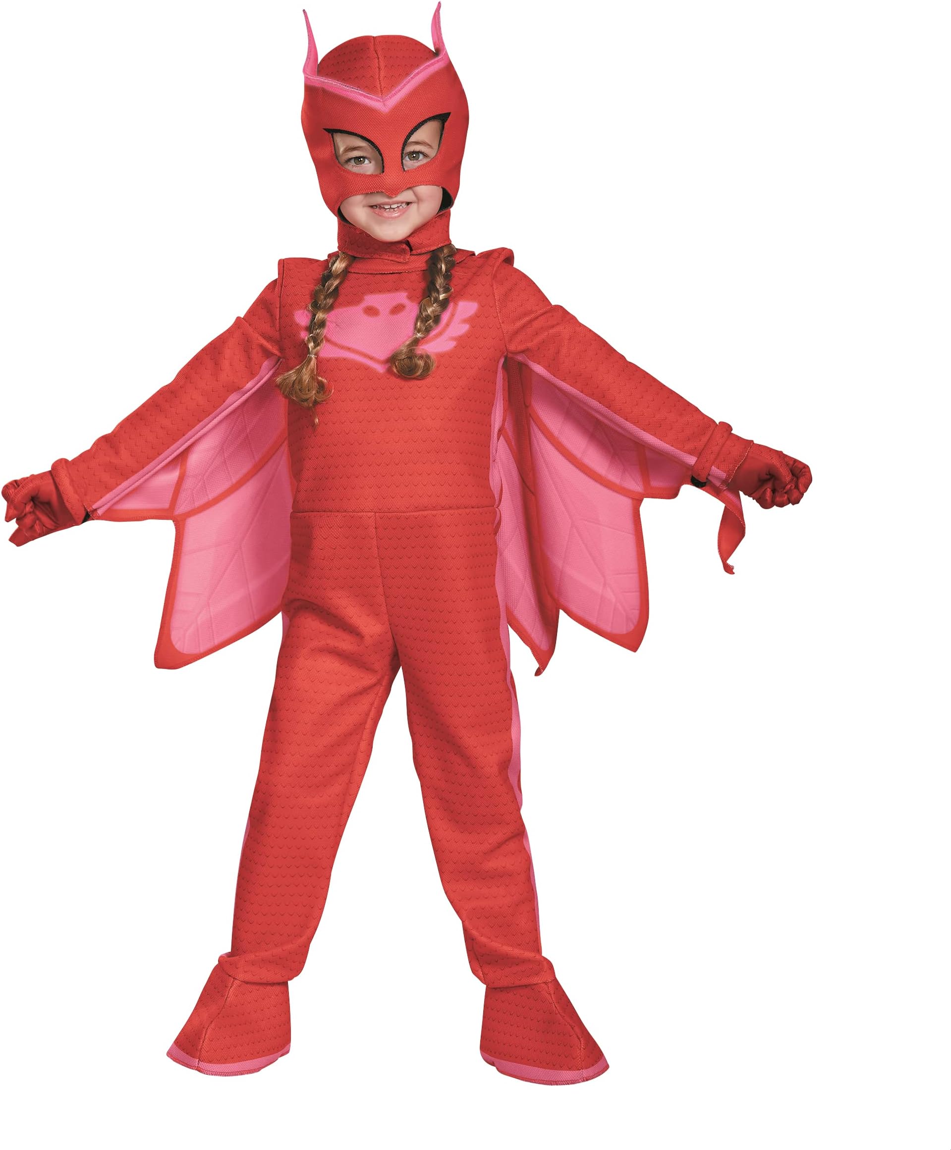 Owlette Costume for Girls, Official PJ Masks Glow Costume Jumpsuit and Mask, Toddler Size XL (7-8)