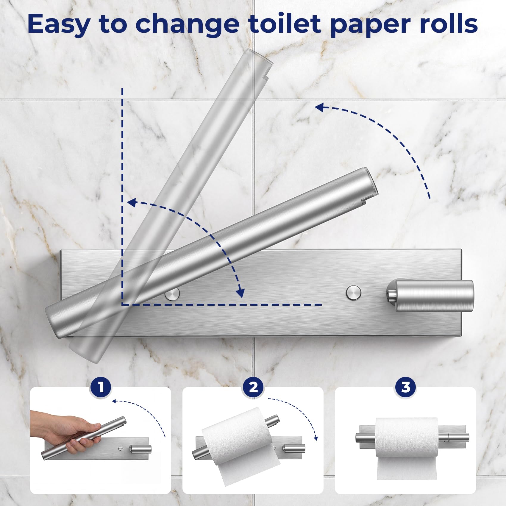 Brushed Nickel Toilet Paper Holder, Wall Mount Toilet Roll Holder Self Adhesive or Screw Installation, Pivoting Double Post Toilet Roll Holder SUS304 Stainless Steel for Bathroom and More — Amazon image 3