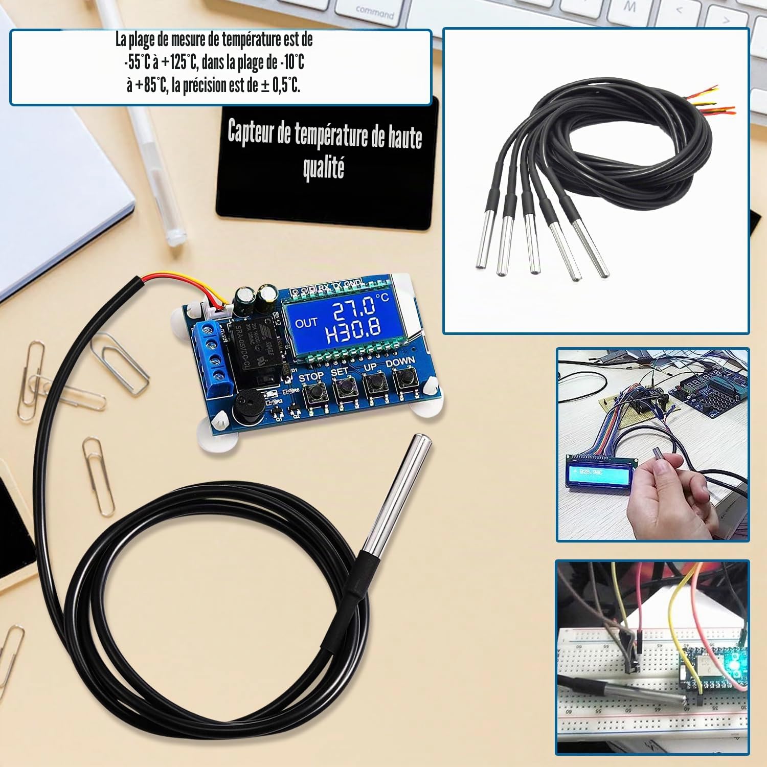 Capteur de Température 5M Sonde Temperature 6 Pièces Sonde de Température Numérique Étanche en Acier Inoxydable Compatible avec Arduino et Raspberry Pi