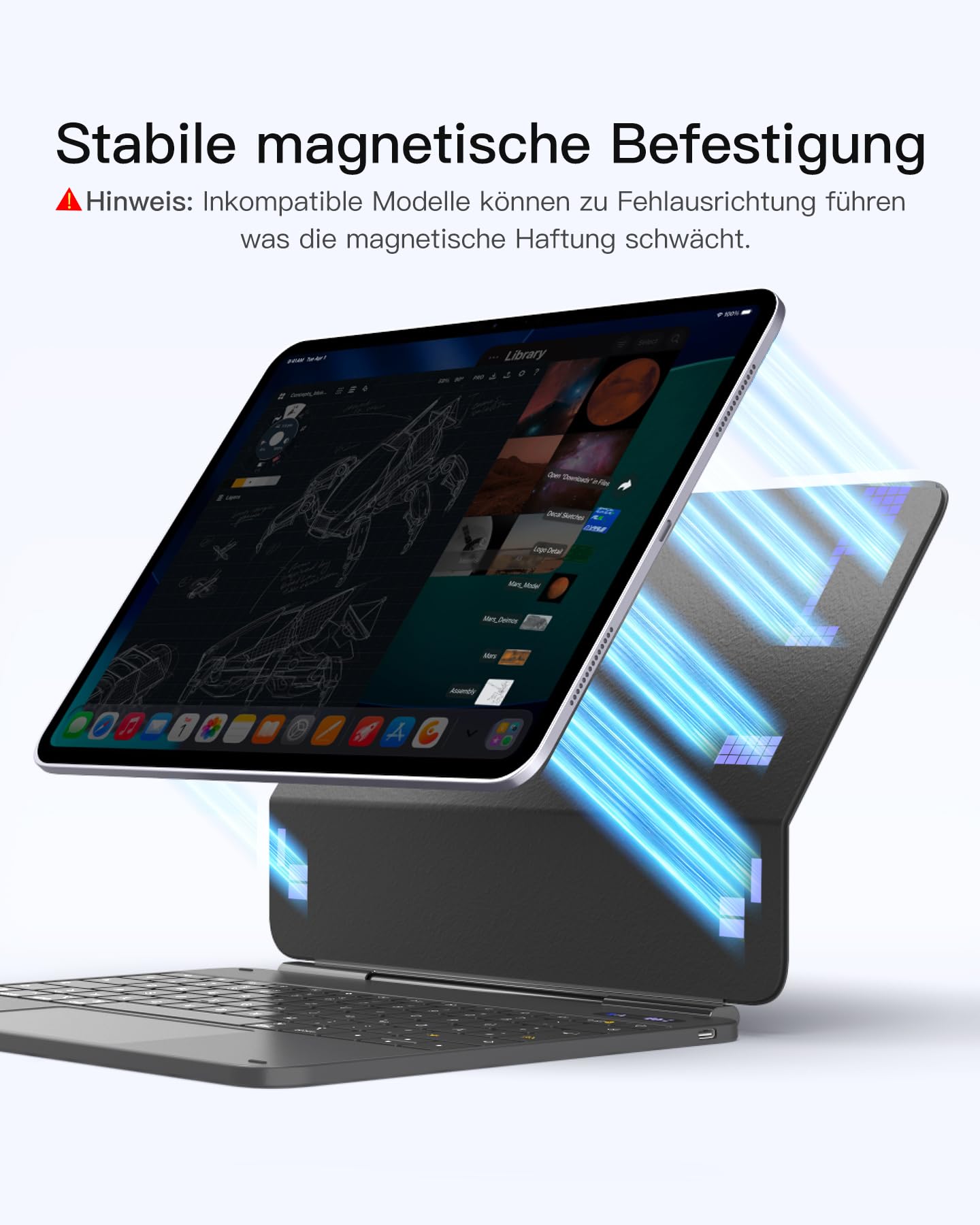 Inateck NeoMagic Magnetische Tastatur Hülle für iPad Air 13 Zoll M4/M3/M2(2026/2025/2024),iPad Pro 12.9 Zoll,Großes Trackpad,LED-Anzeige,7 Farben Hinterleuchtet,QWERTZ,mit Stifthalter,KB903