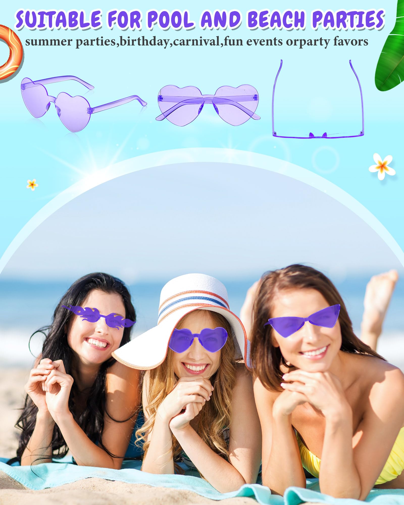 Kanayu Lot de 12 lunettes de soleil sans monture de style rétro pour enterrement de vie de jeune fille, séance photo, accessoires de costume (violet)