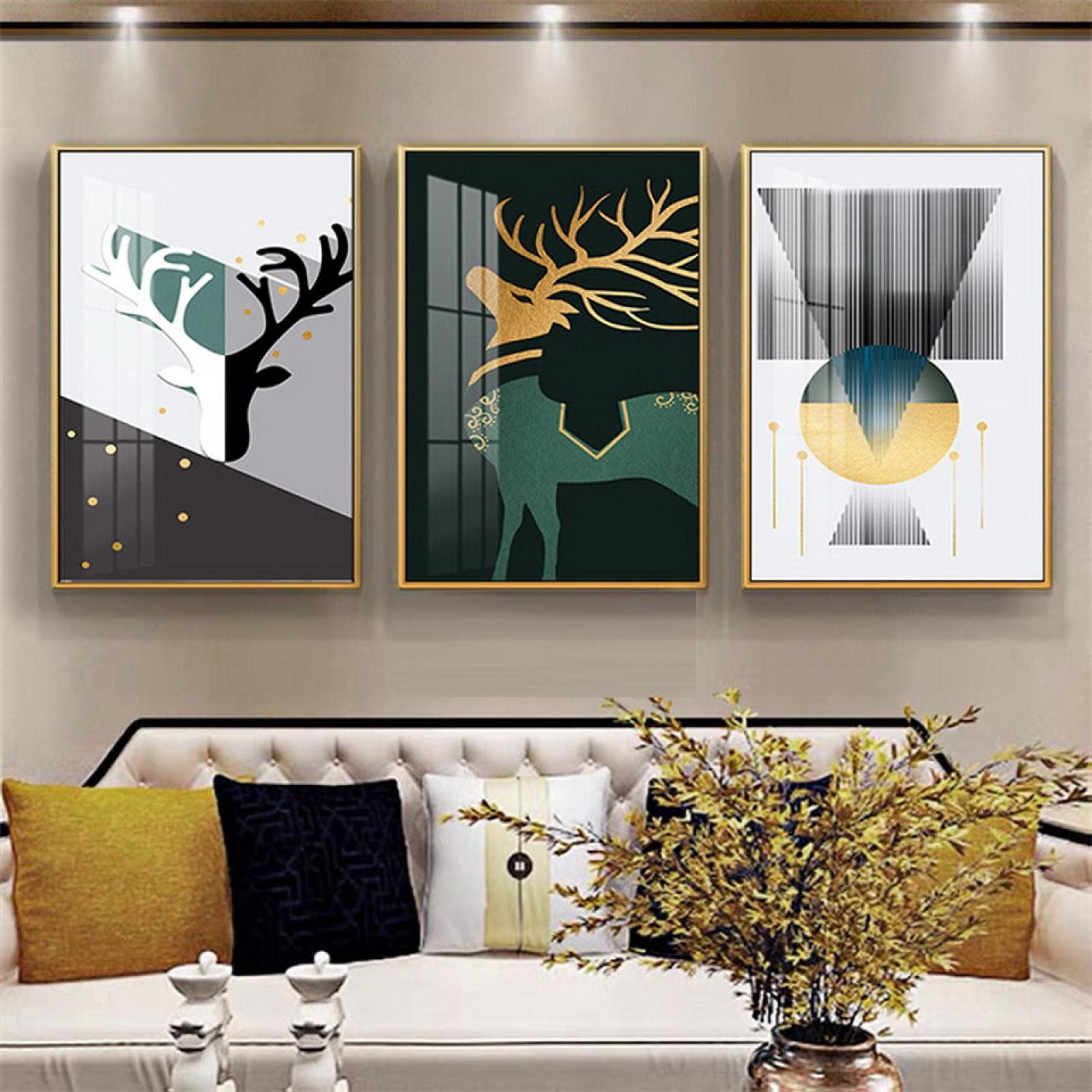 Toile cerf abstrait arbre art mural salon triptyque affiche moderne 30x45cm
