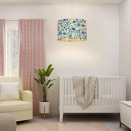 Miniatura 3 de Lámpara colgante de acuarela azul vintage con flores, frutas, bayas, chino, bohemio, lámpara colgante con cable de enchufe, interruptor regulable de