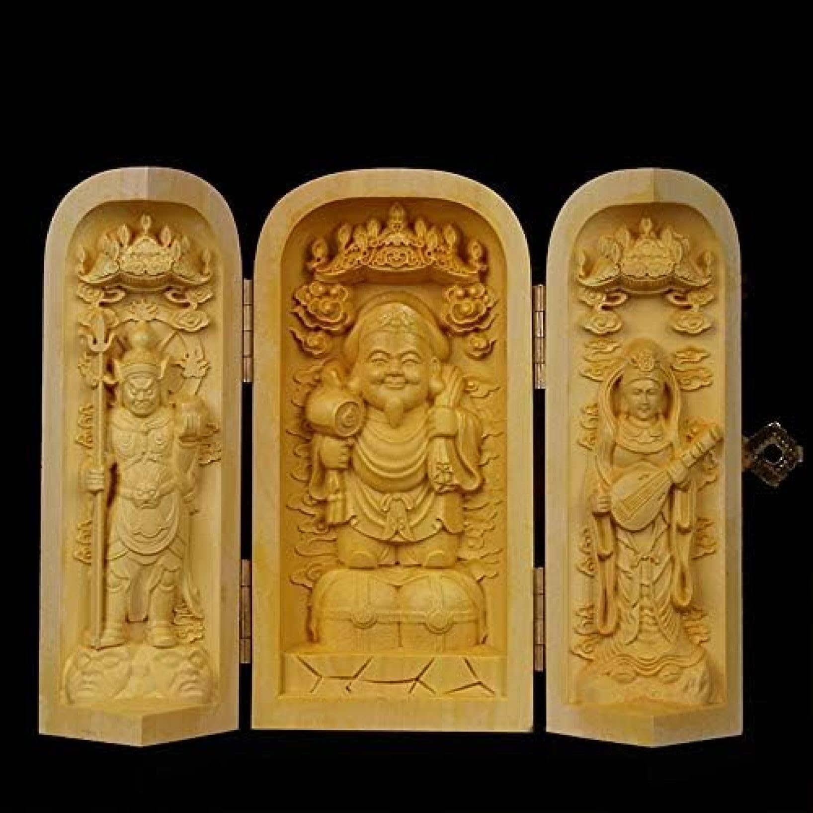 【修縁堂】彫刻仏像 2点セット Q版観音 観音菩薩 観音像 置物 木彫 開運風水 修縁堂】彫刻仏像 2点セット Q版観音 観音菩薩 観音像 置物 木彫