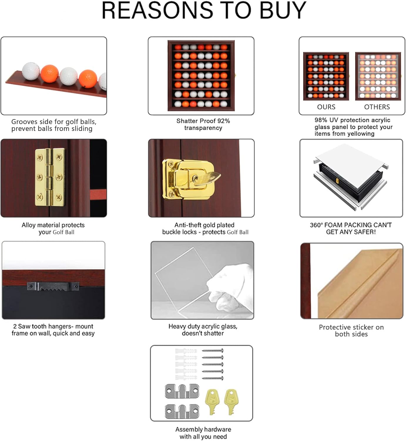 49 Golf Ball Display Case Cabinet Wall,Golf Ball Display Rack ,Golf Gift for Golf Enthusiast Collectibles with UV Protection Acrylic Door(Mahogany)