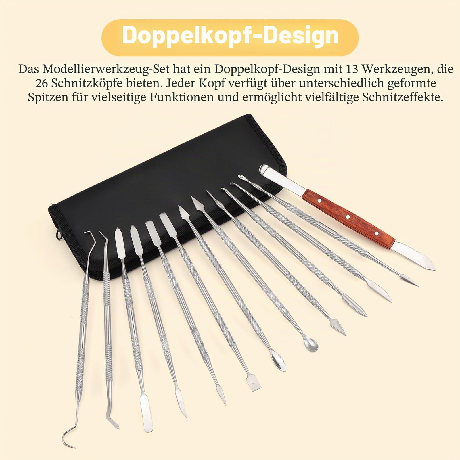 Modelling Tools,13 Pcs Stainless Steel Double-Ended Clay Sculpting Tools,Silver Clay for Wax Carvers Art Crafts DIY Pottery Sculptur