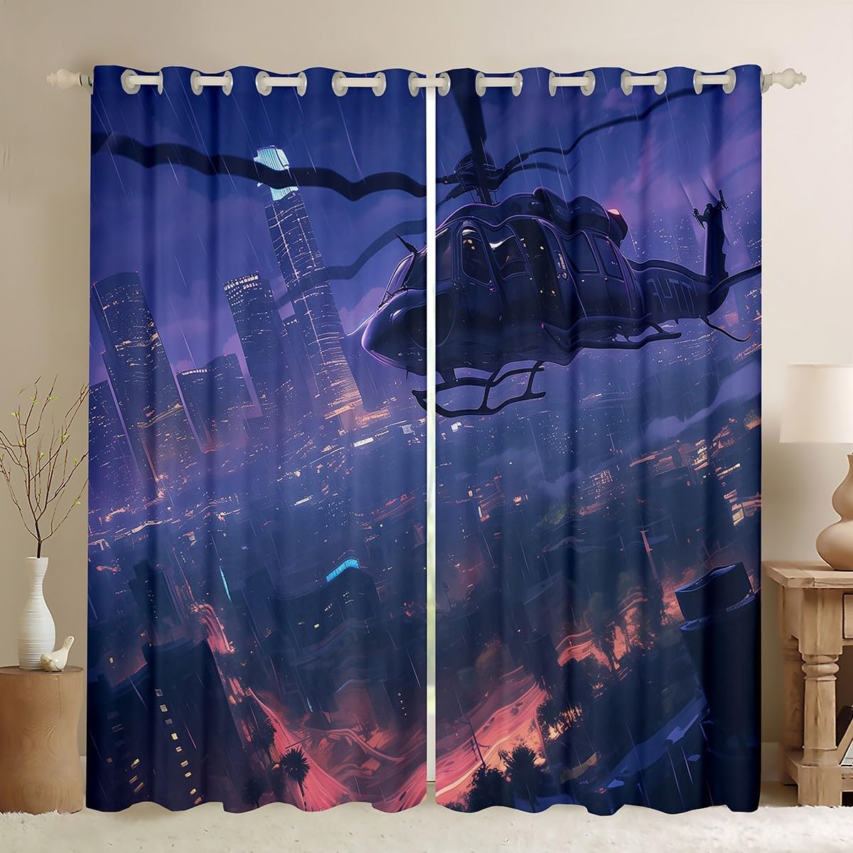 Men Teens Aircraft Curtains,Kids Adults Teens Room Decor Modern Plane Military Vehicle Boys Girls Window Treatment Curtain,City Landscape Window Drapes,Top 2 Panel,38Wx45L