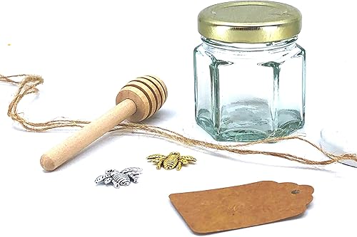 Miniatura 6 de The Honey Jar Bee-luxe Evento, despedida de soltera o recuerdos de boda  Tarro hexagonal de madera de 1.5 onzas para miel y abalorios de abeja