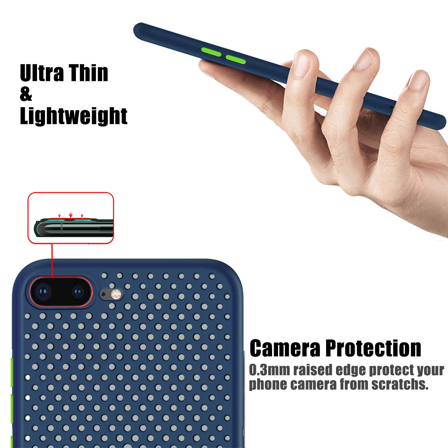 Cover Morbida In TPU Per IPhone 7 Plus / 8 Plus: Ultra Leggera Con Design A Rete Traspirante - Blu Navy - 4