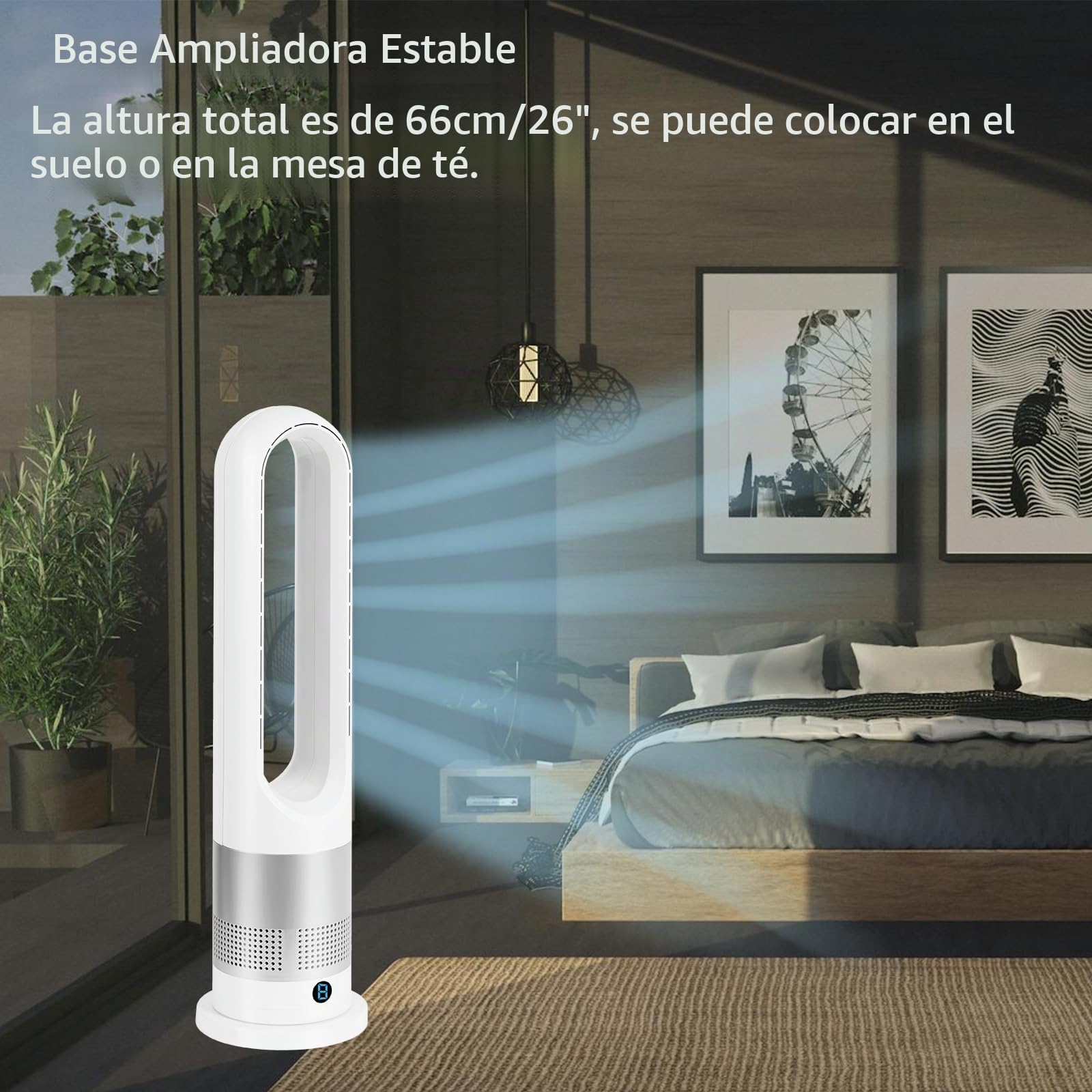 EZSMART Ventilador sin aspas, 66CM 80° oscilante Ventilador de torre control remoto, 8H-Timer, 8 niveles de ventilación, Ventilador de pedestal silencioso y táctil para dormitorio de oficina