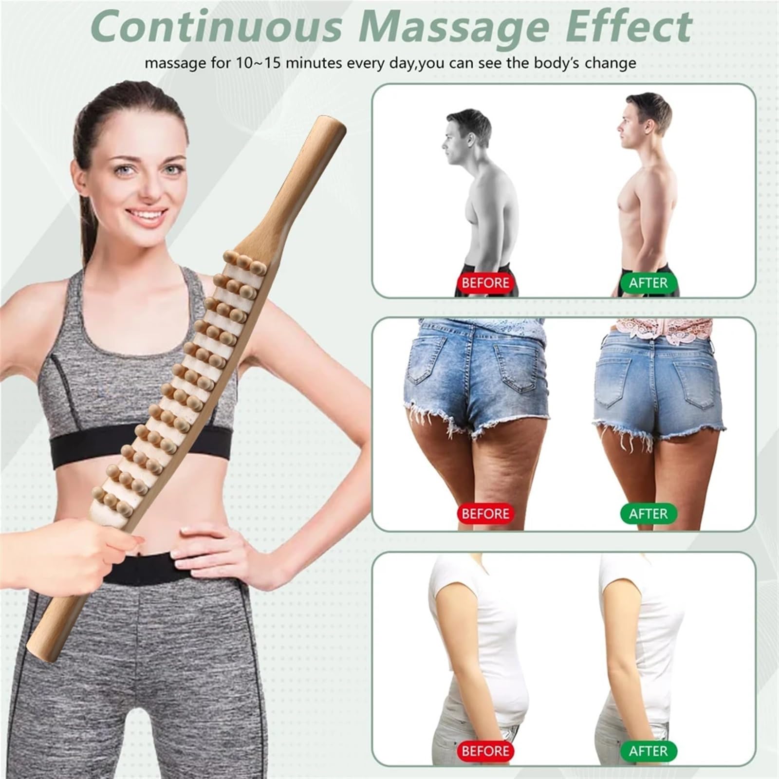 Cepillo Interdental Back Scratche Wooden Therapy Massage Tools 36 Beads Leg Body Massager Handheld Stick for Relieves Pain