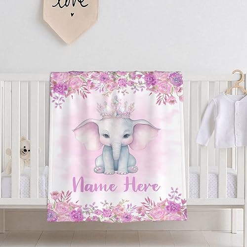Miniatura 489 de Manta personalizada con diseño de jirafa y elefante, manta de franela suave, acogedora y ligera con nombre para sofá, cama, sofá, regalo, unisex