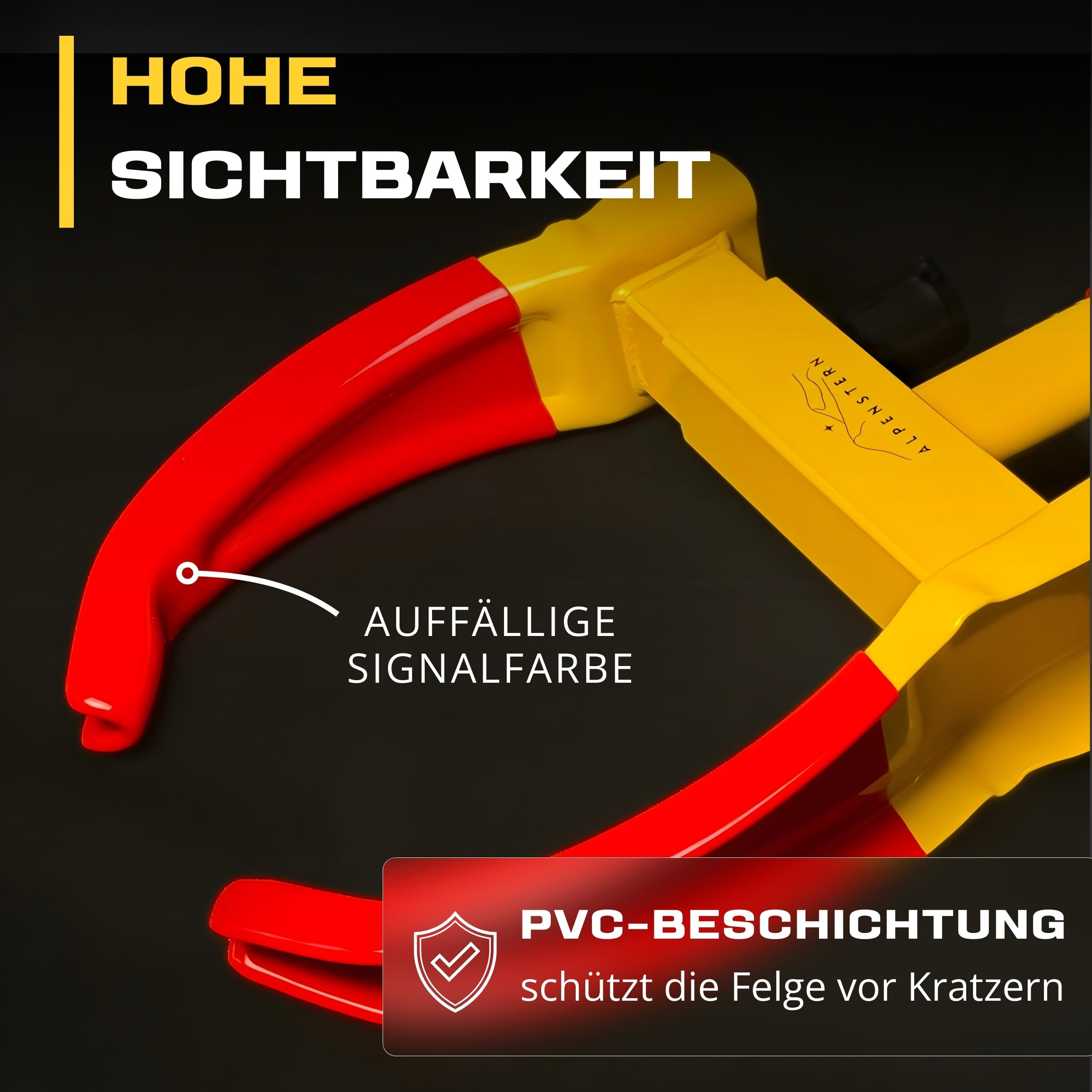 Parkkralle Radkralle für Anhänger, Auto, Wohnwagen, Wohnmobil, PKW, Wegfahrsperre Autokralle Reifenkralle mit Sicherheitsschloss + 3 Schlüssel, für 17-30cm breite Reifen, 1-Hand Bedienung
