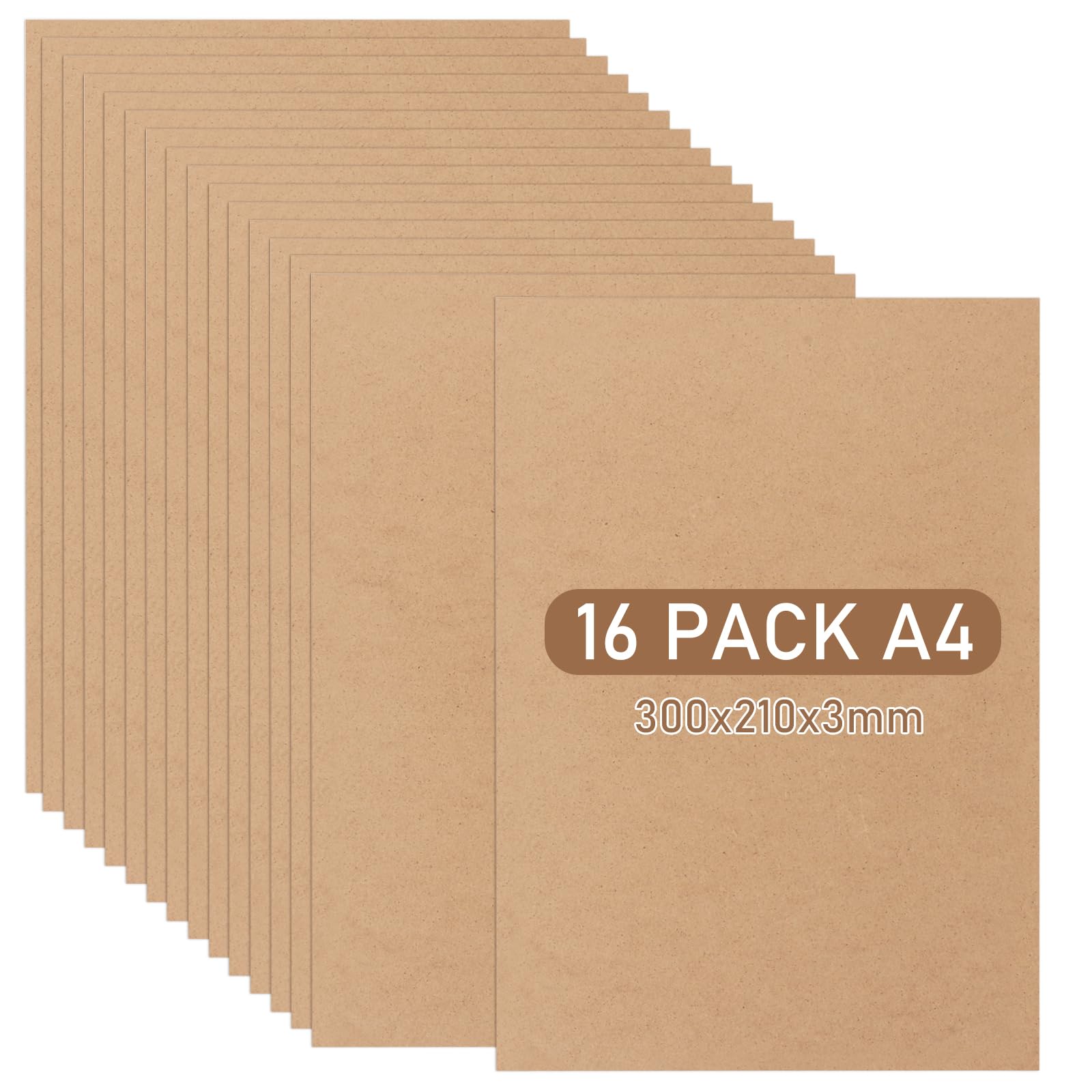 16 placas de madera MDF A4, 300 x 210 x 3 mm, tablero de madera contrachapada DIN A4, placas de madera contrachapada para manualidades, madera contrachapada de álamo de 3 mm, tablero de