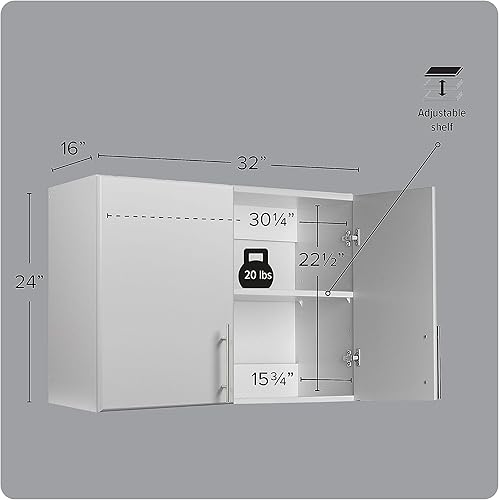 Miniatura 13 de Prepac Elite - Armario de pared de 54 pulgadas, armario de almacenamiento gris claro con 2 estantes ajustables, almacenamiento para despensa, cocina
