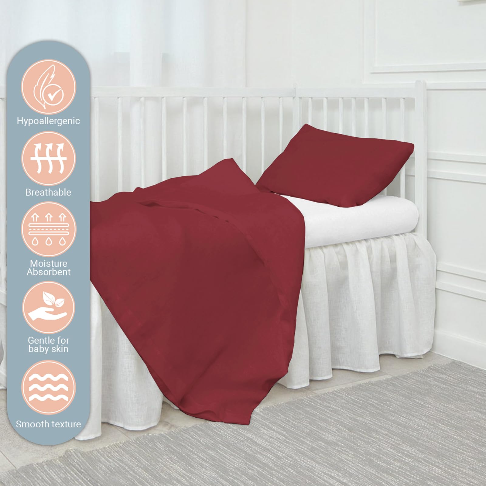 Pizuna 100% Cotton Crib Duvet Cover Rio Red, 400 Thread Count Long Staple Cotton Duvet Cover 100x135 cm - Image 2