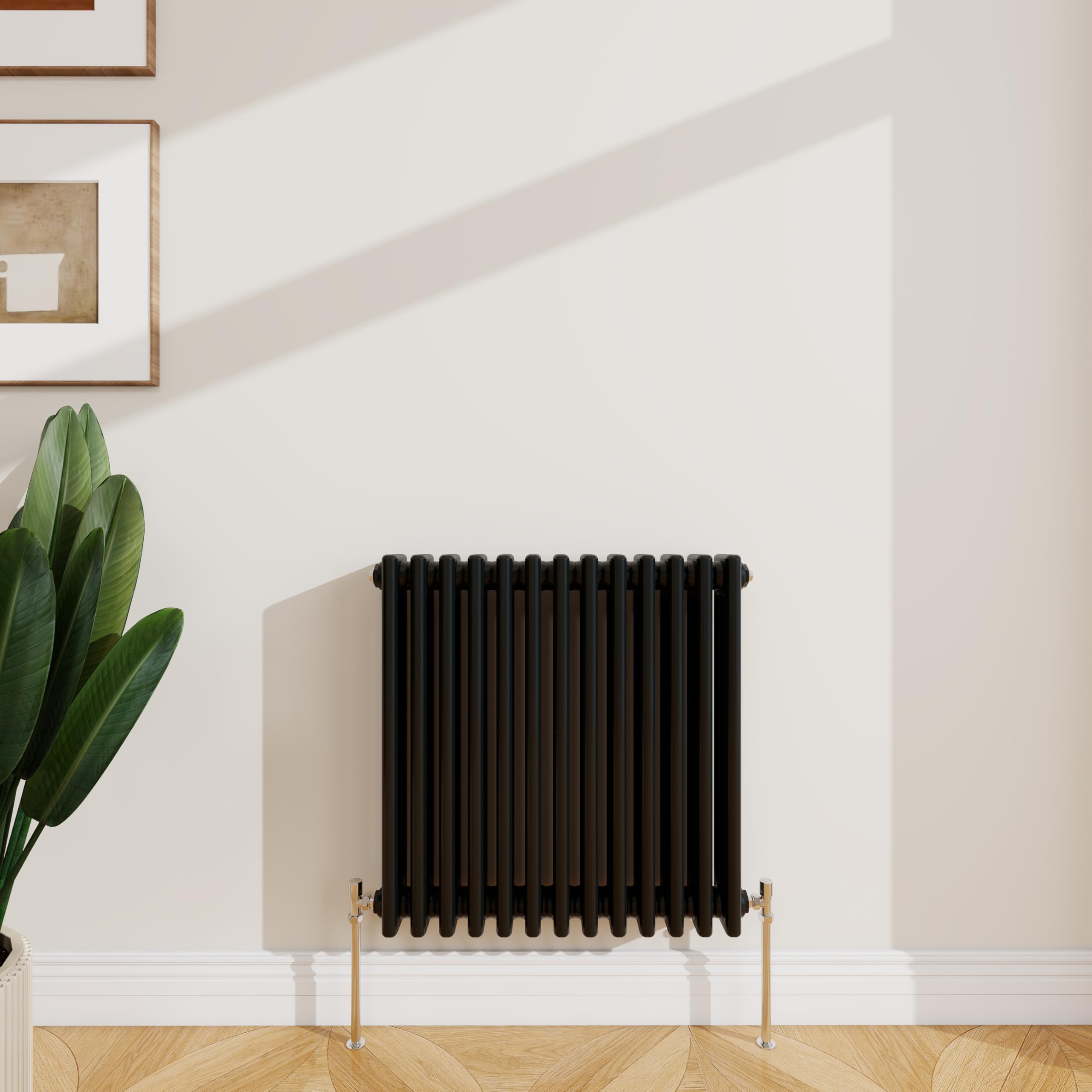 SLINE SANITARY 600x605mm Cast Iron Style Traditional 3 Column Horizontal Black Central Heating Radiator