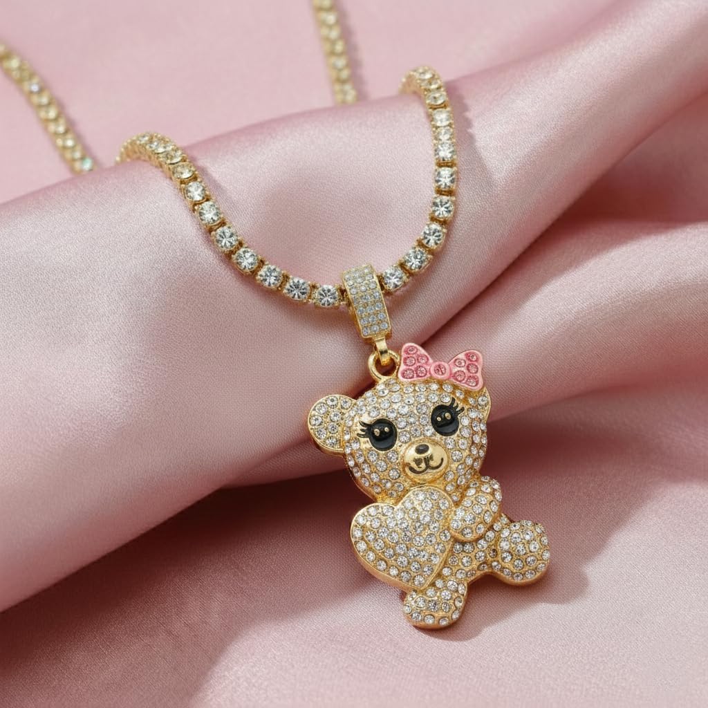 Techno Pave Women’s Iced Out Bubble Character Pendant Necklace – Trendy Hip Hop Statement Jewelry, Gift for Her - Pony Lady, with 3mm Tennis Chain