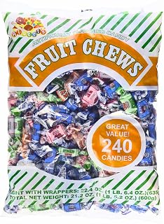 Alberts Assorted Fruit Chews Candy - Individually Wrapped Bulk Bag, 240 Pieces for Parties, Halloween & Carnivals