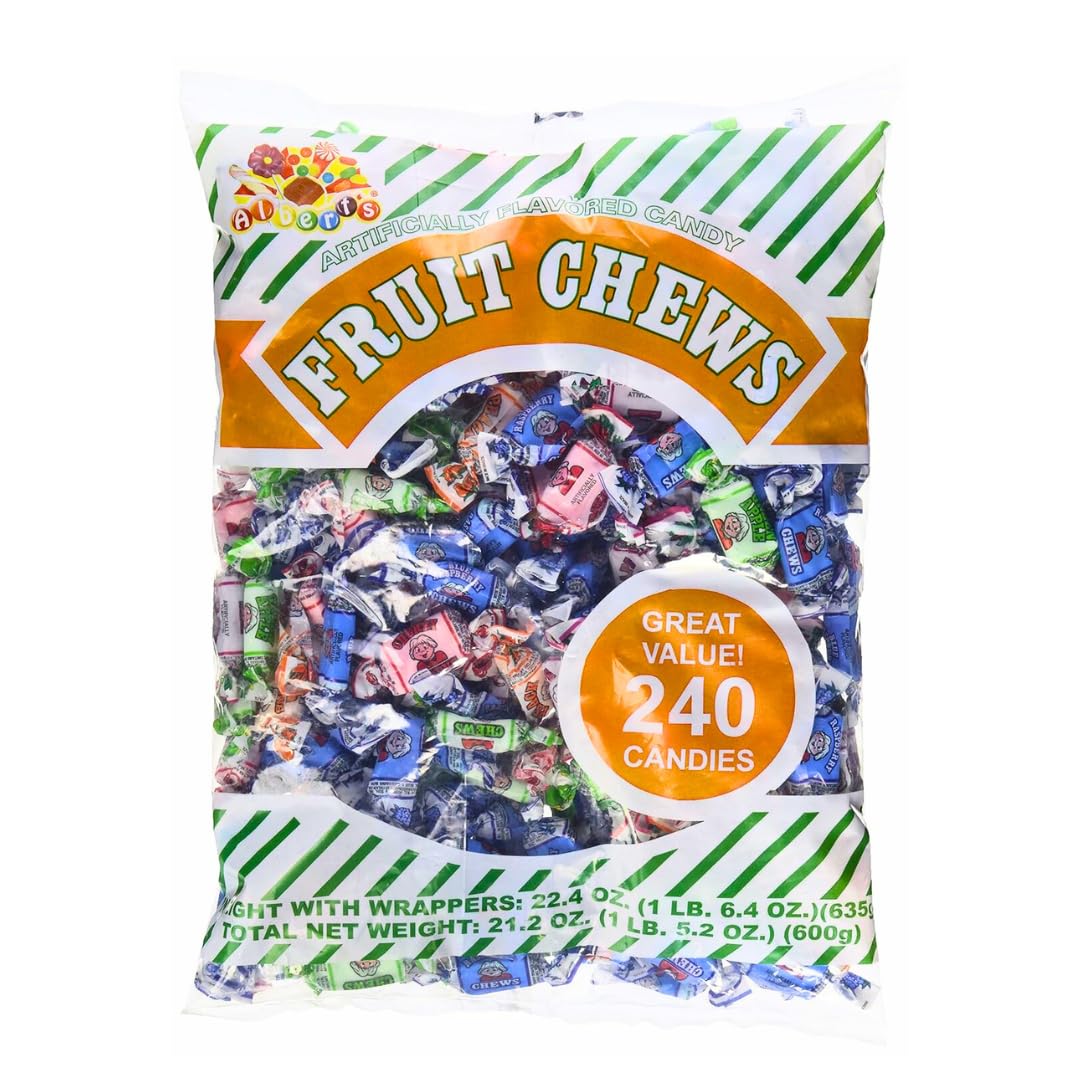 Alberts Assorted Fruit Chews Candy - Individually Wrapped Bulk Bag, 240 Pieces for Parties, Halloween & Carnivals