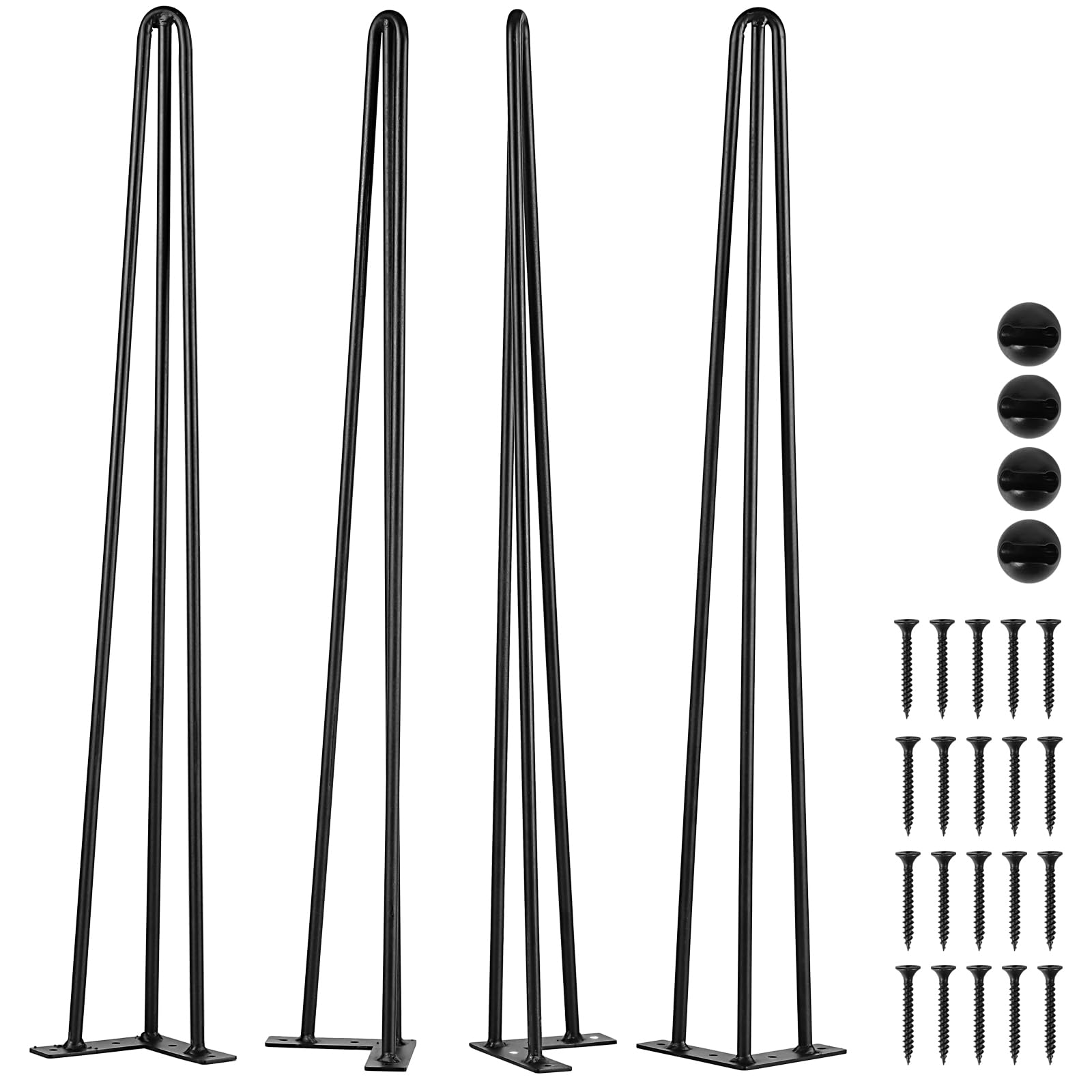 WEINORR Hairpin Table Legs 30 Inch, 4pcs Black Heavy Duty Table Legs,3 Rods Metal Furniture Legs with Rubber Floor Protectors, Table Legs 880lbs Load Capacity for Desk Coffee Table Bench