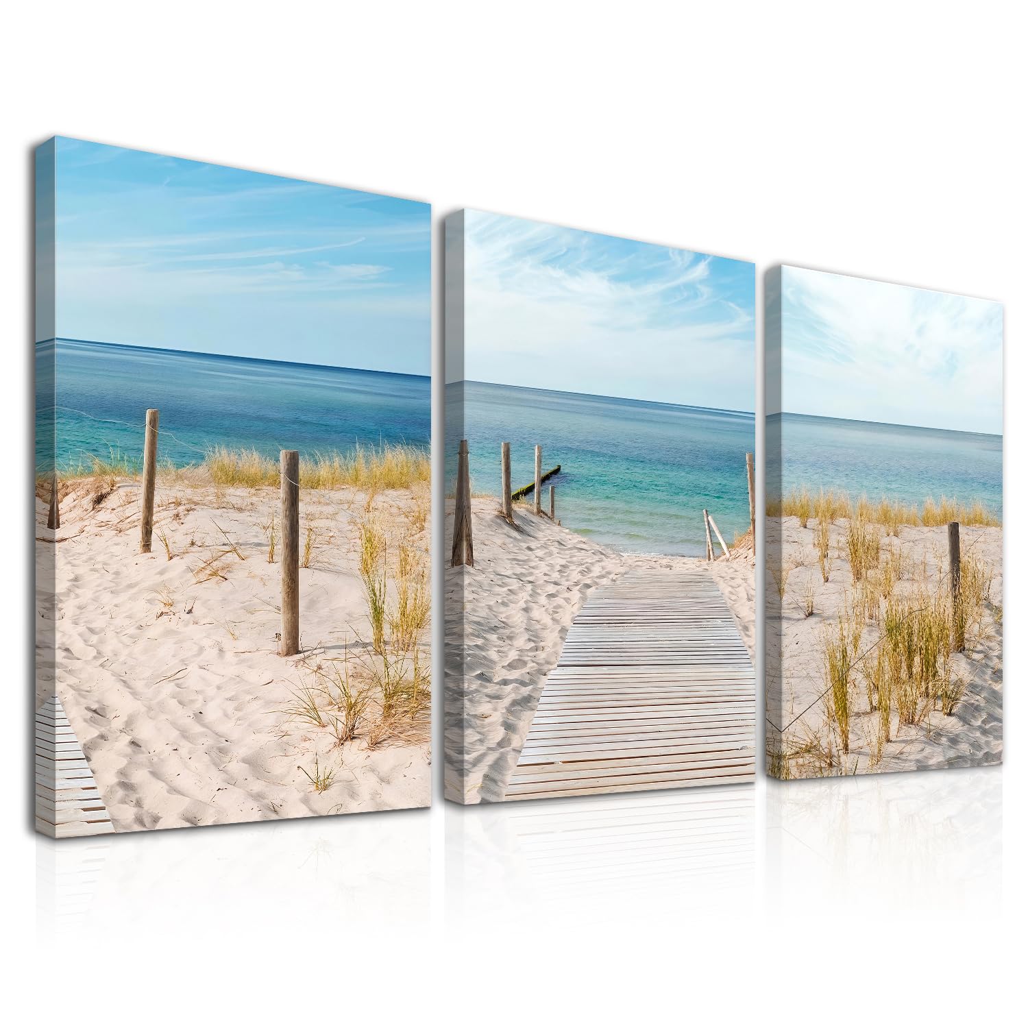 Dazzlewall Plage Murale Art Affiche 3 Pcs Ciel Bleu Mer Côte 12x16 in