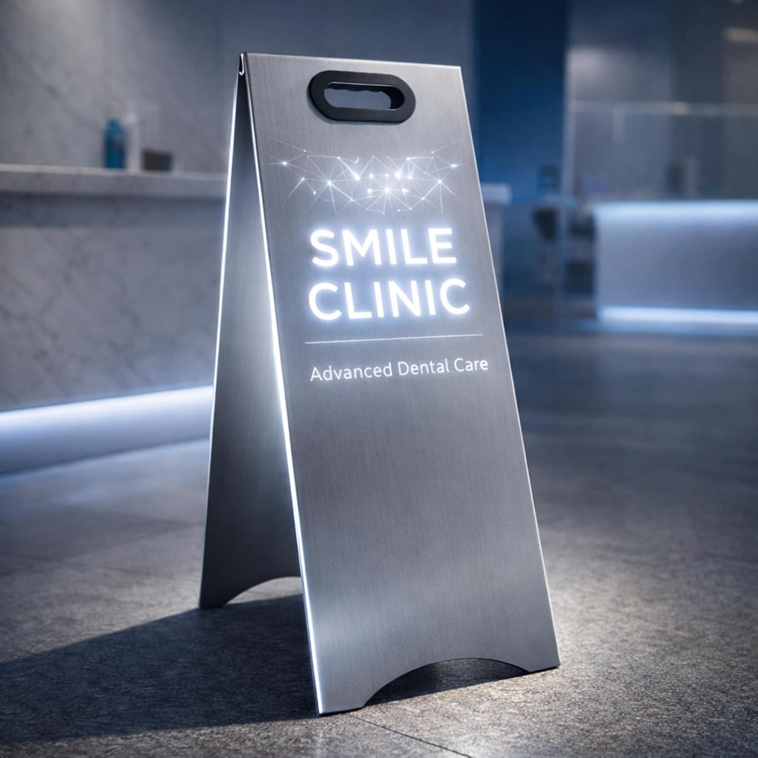 Custom Illuminated Stainless Steel A-Frame Sign, Personalized Foldable Laser-Cut Metal LED Sandwich Board Sign, Outdoor Sidewalk Advertising Backlit Signs for Store Business Display