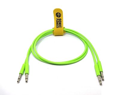 3.5mm (1/8 Inch) TPE Ultra-Slim Elastomeric Mono Eurorack Modular Patch Cables Fluorescent Green (60 cm / 2 Ft), Pack of 2